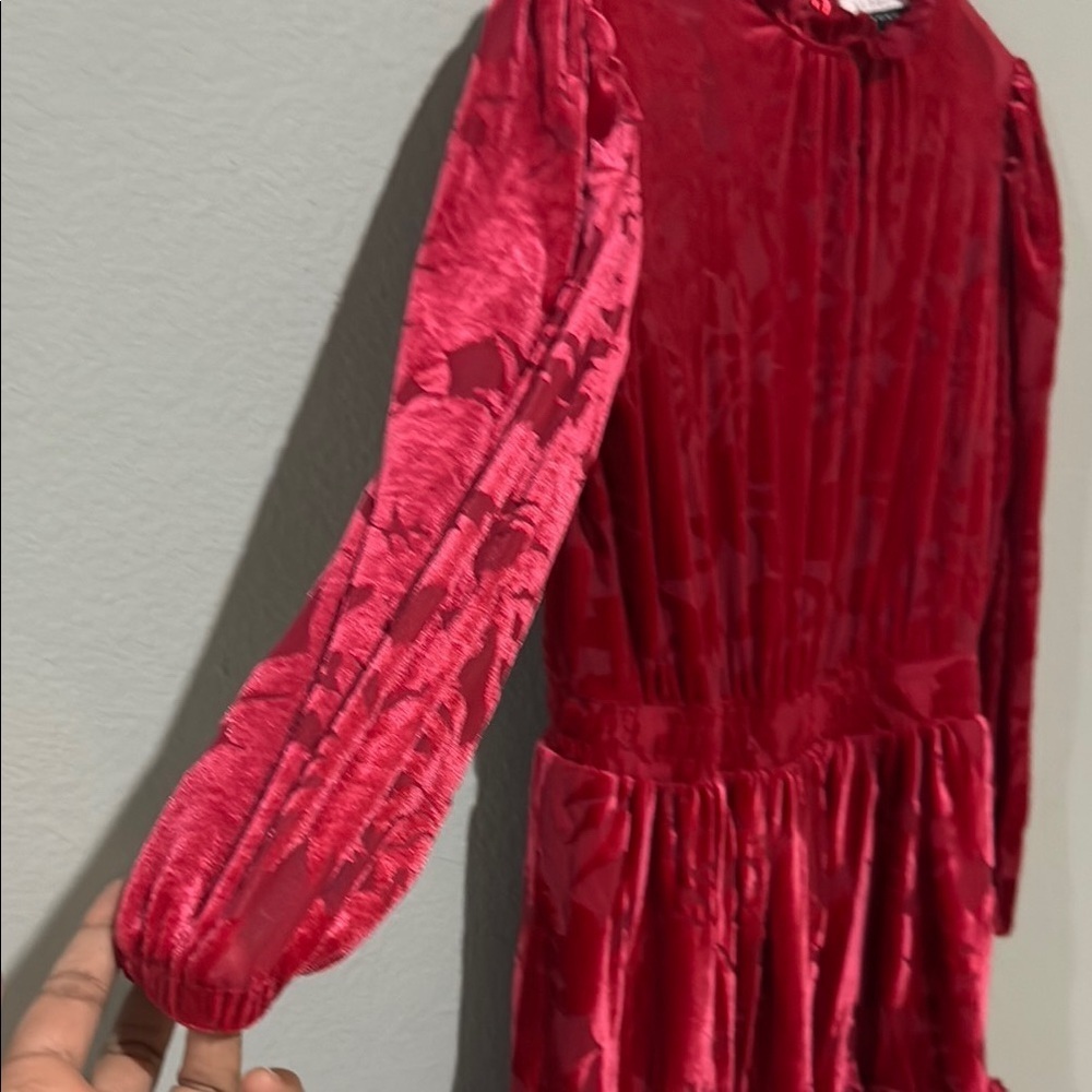 Eloquii Pink Mock Neck Barbiecore Midi Dress velvet burnout romantic formal - Picture 5 of 14